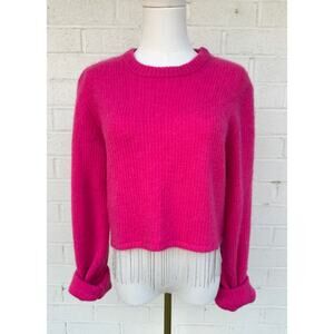House of Harlow Hot Pink Fushcia Pullover Sweater Rhinestone Glam Dangle Small